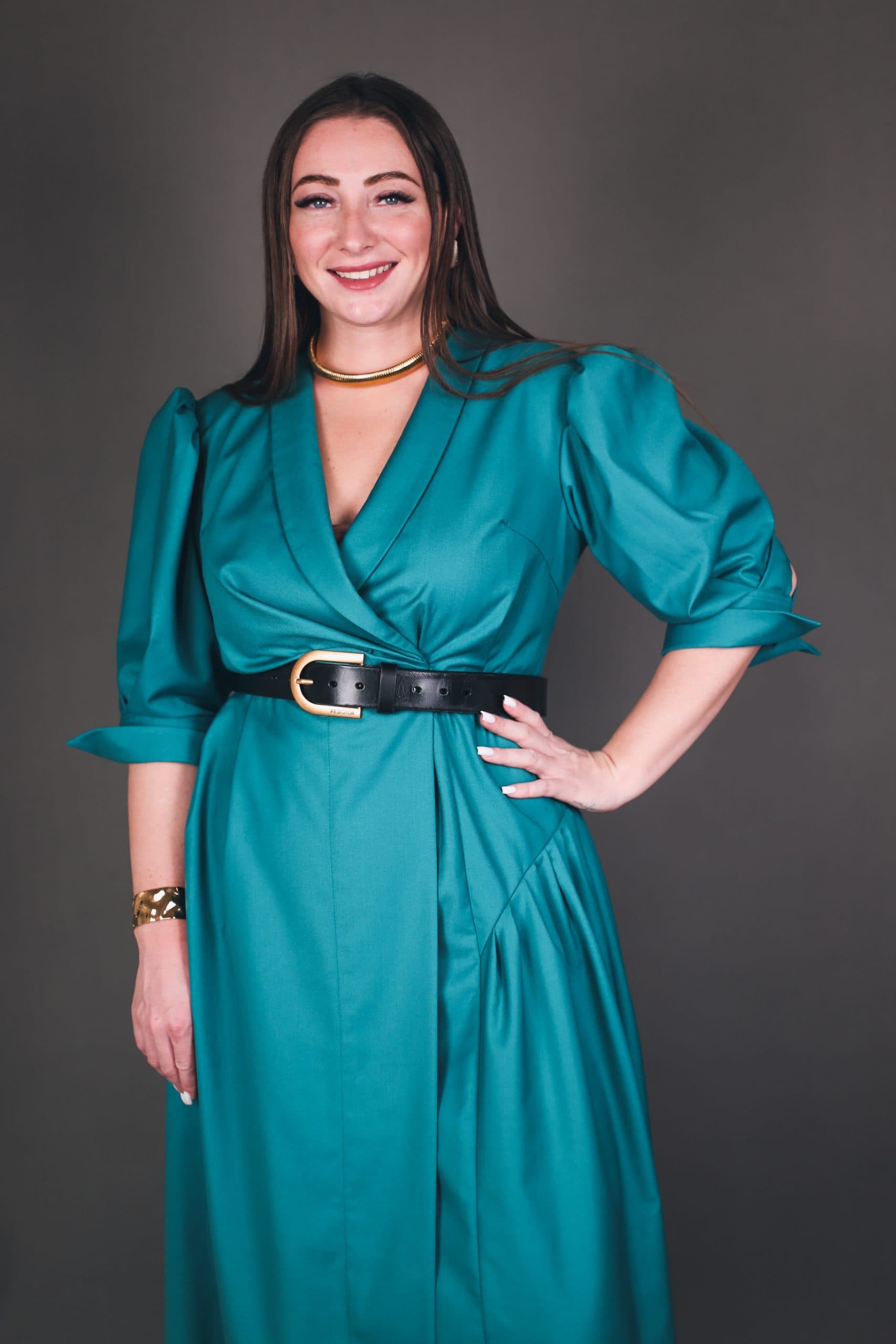 Платье Клаудия из плотного лён-лавсана - S, Изумруд