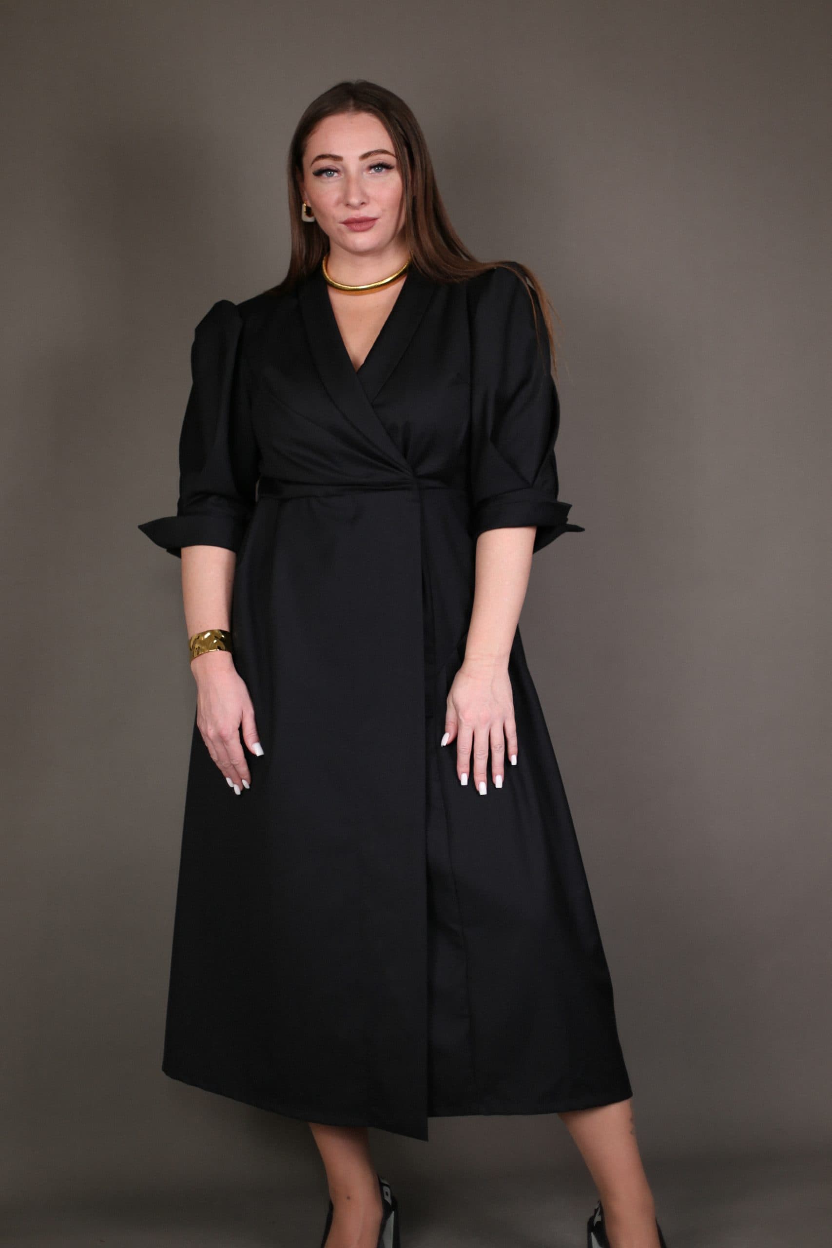 Платье Клаудия из плотного лён-лавсана - S, Черный