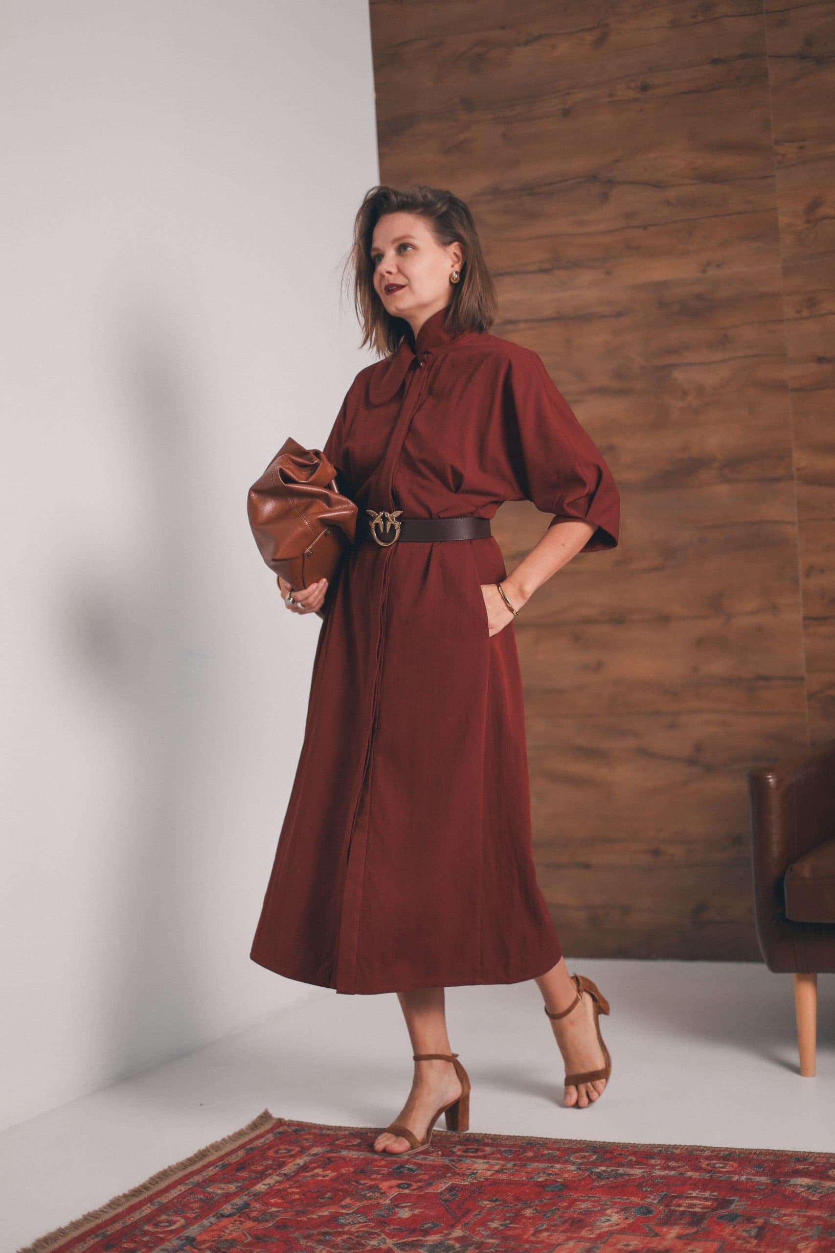 Платье Брюн из смесового тенсела - S, Портвейн