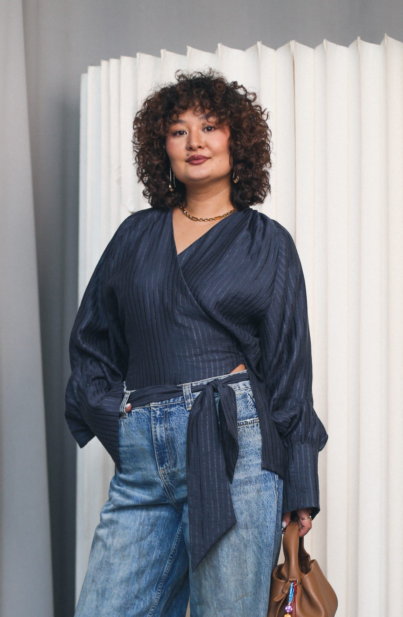 Рубашка Люмьер из тенсела в рельефную полоску - Нави