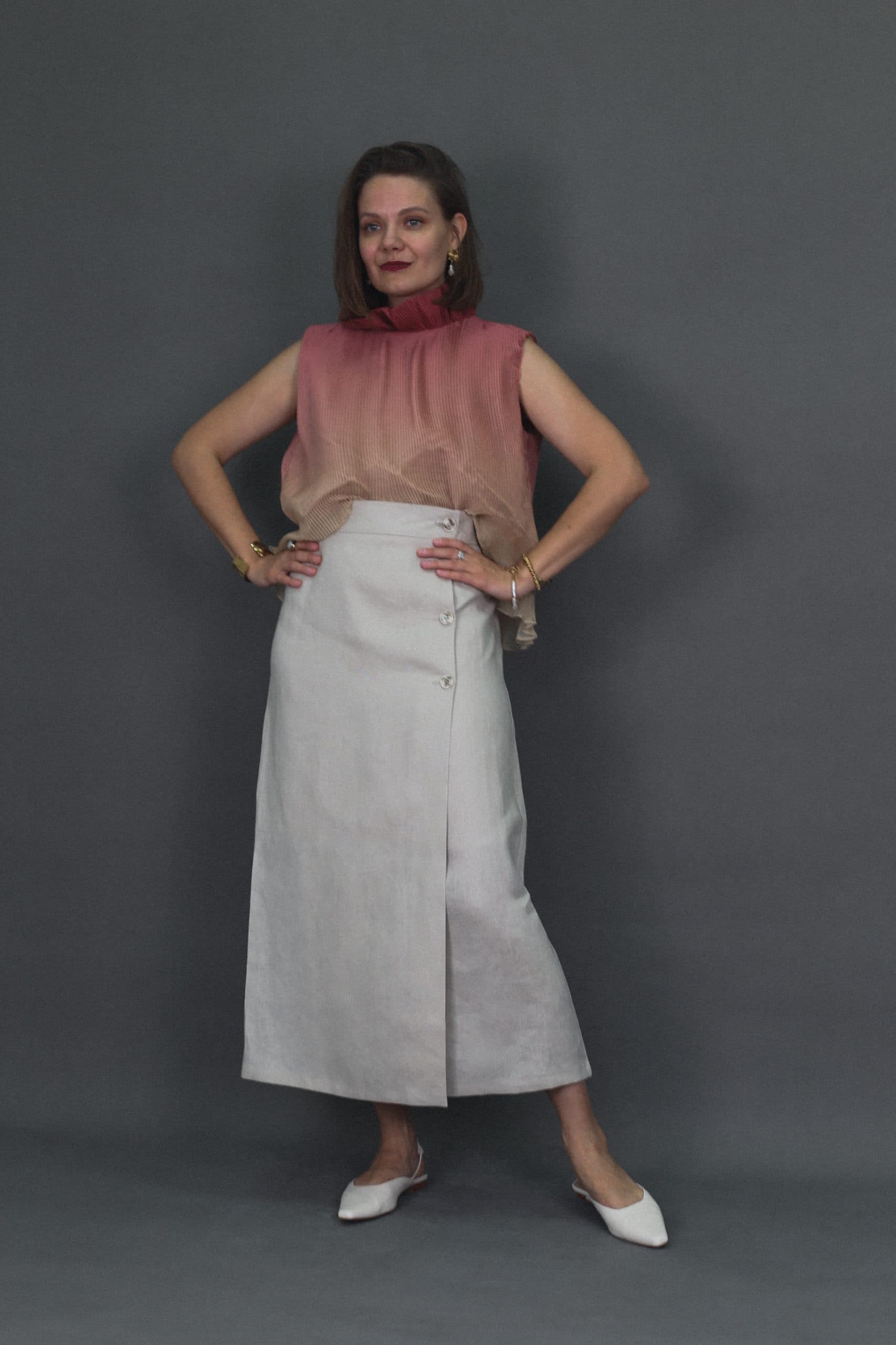 Юбка с запахом "4 пуговицы" из льна