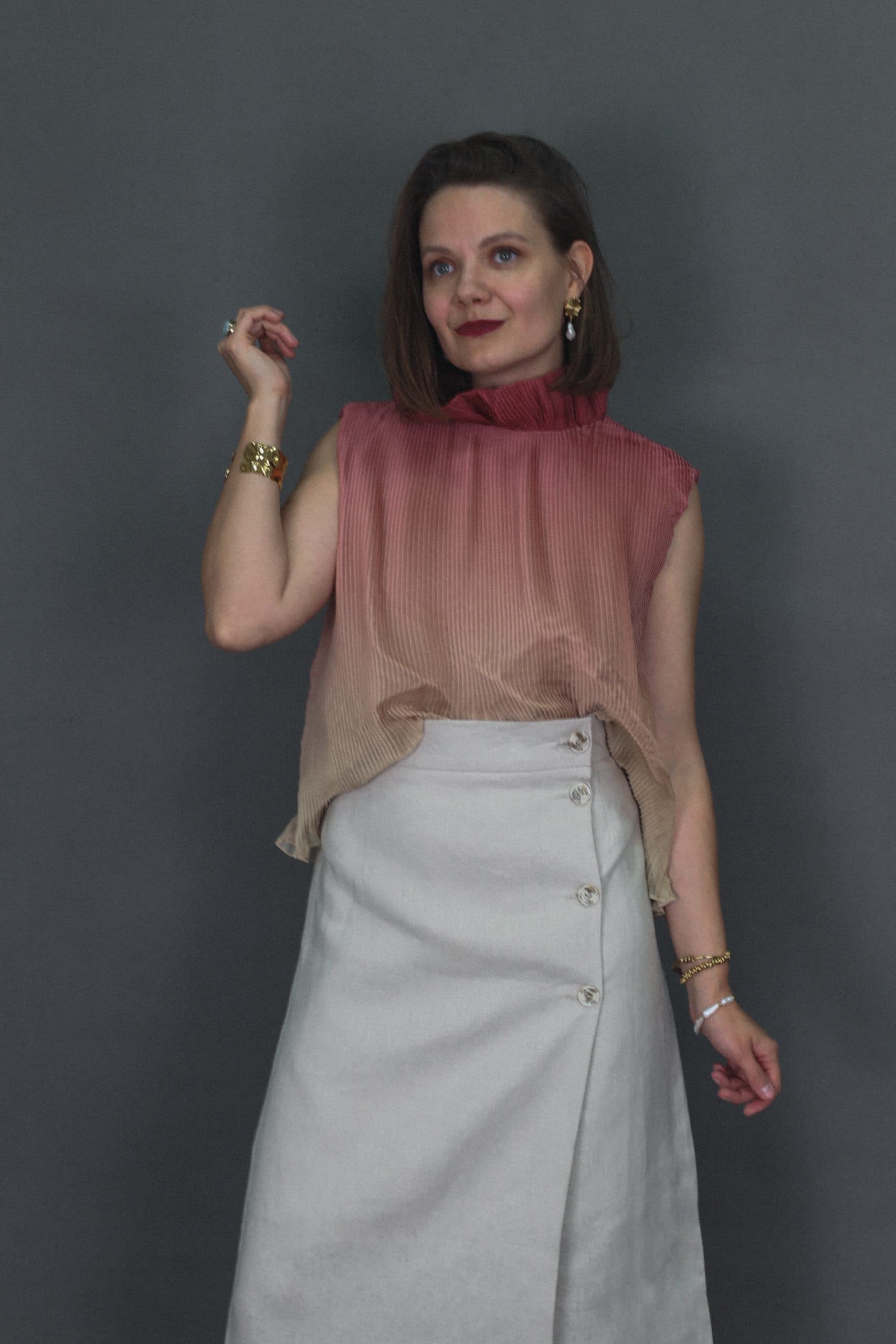 Юбка с запахом "4 пуговицы" из льна - S, Ракушка