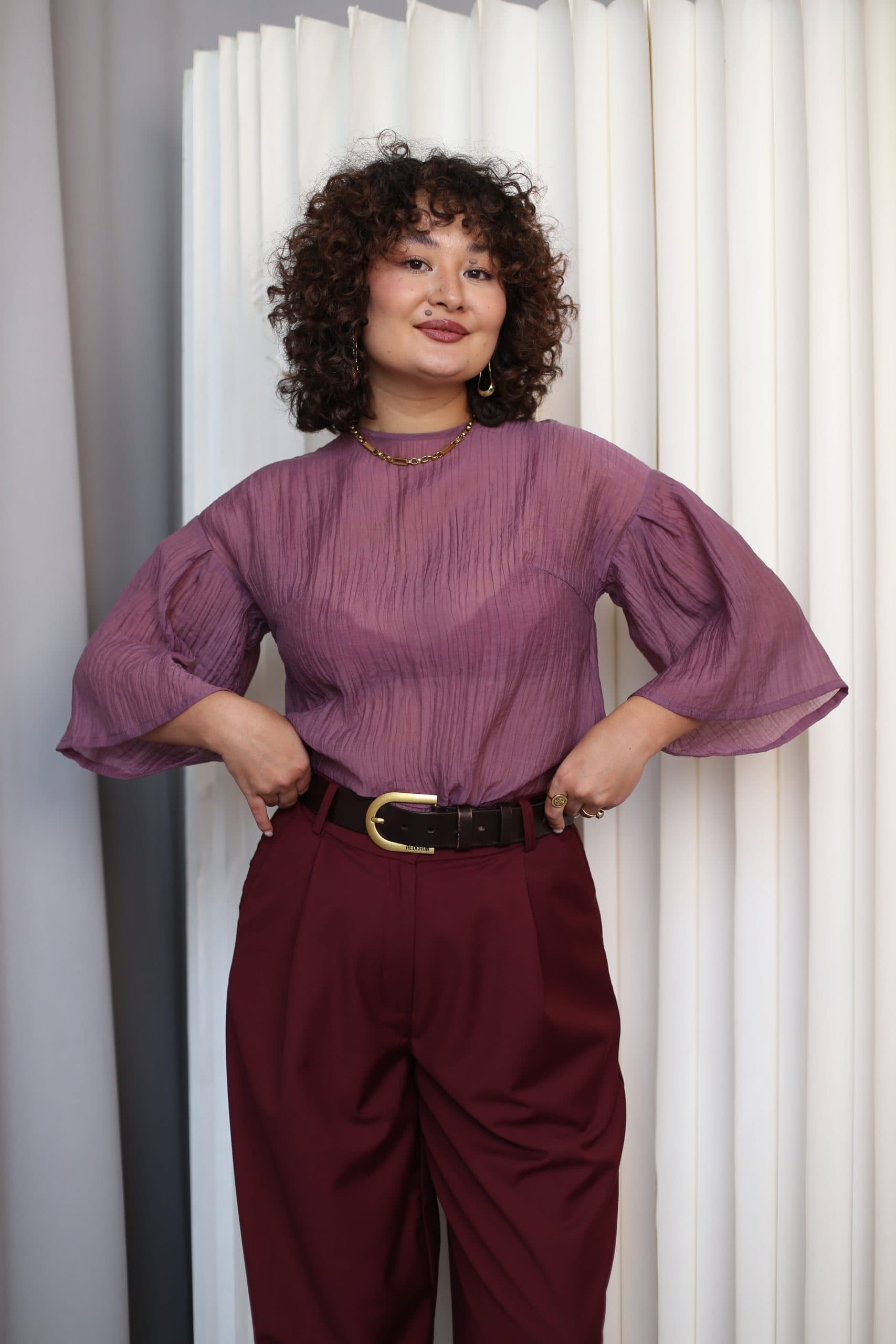 Блуза Лея из жатого тенсел-шифона - S, Мальва