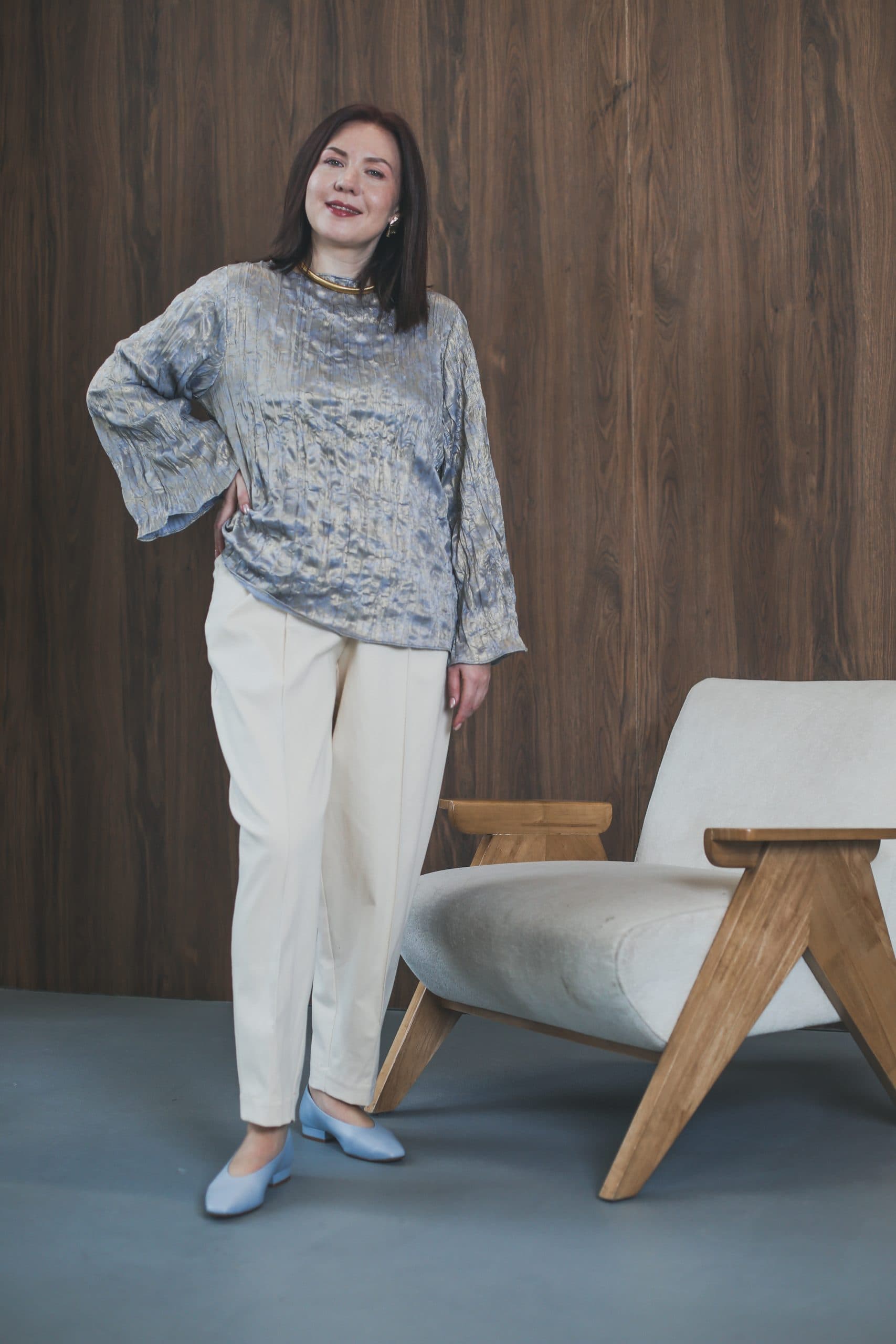 Блуза Наоми из жатого крепдешина с металлизированным напылением